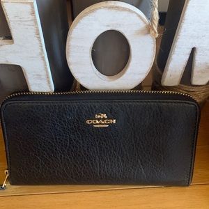 New COACH black zip around wallet